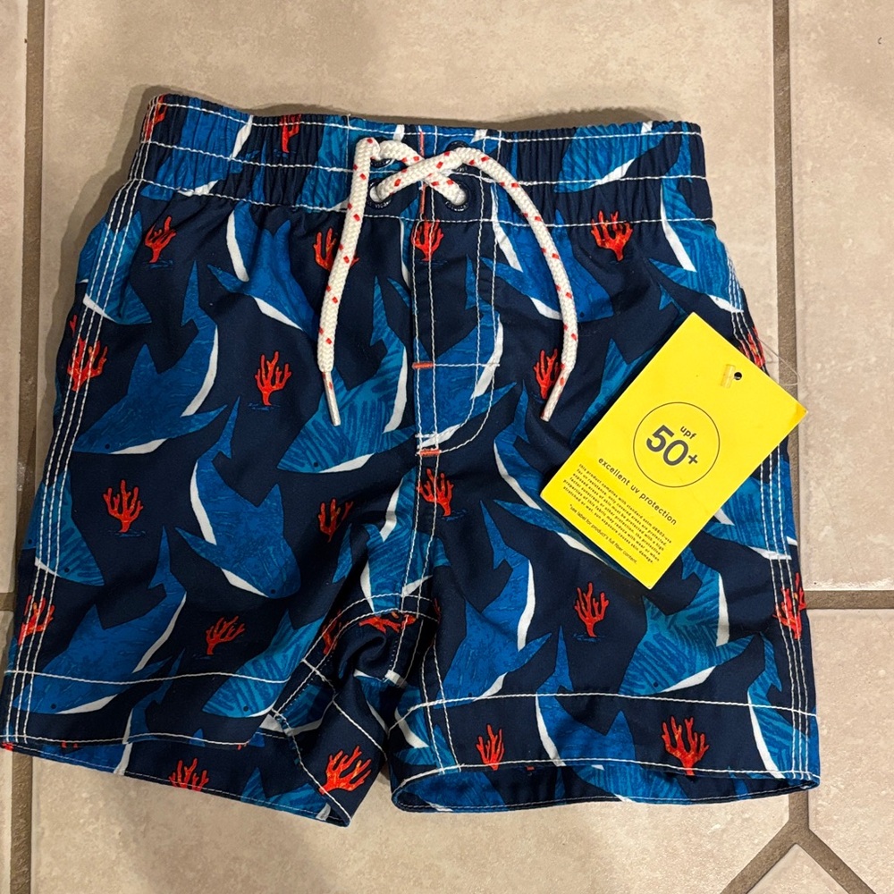 GAP Kids Swim Trunks - Blue and Red Shark Print